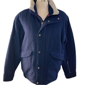 Woolrich Vintage Men’s Wool Navy Blue Bomber Jacket XLarge Warm Winter Coat